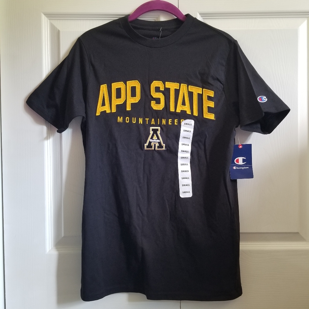 Champion Unisex T-Shirt Small Black Yellow White Appalachian State University